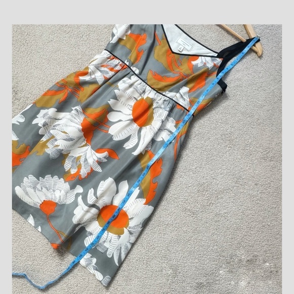 Anthropologie Moulinette Soeurs Silk Dress Empire Waist Grey Orange A-Line Fit 6 - Picture 15 of 16